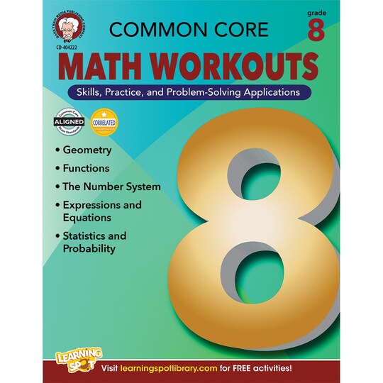 Mark Twain Media; Mark Twain Math Workouts 8th Grade Math Workbook, Geometry, Equations, Statistics, Probability Grade 8 Math Workbook, Classroom or Homeschool Curriculum; Category:Math; Image:1